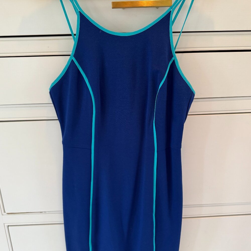 Trina Turk Yvette Contrast Silk Trim Mini Dress – Marine Blue, Size 2